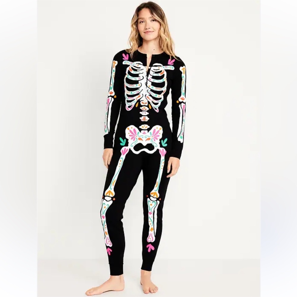 Old Navy Halloween Skeleton Onesie Pajamas Dia De Los Muertos Size L Tall